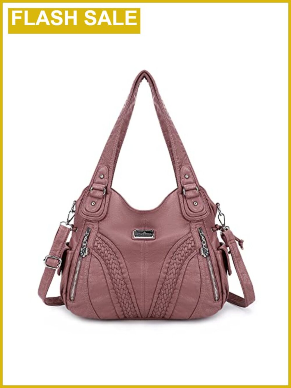 Washed Synthetic Leather Tote Bag with Shoulder Strap, Multi-Pocket Handbag